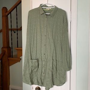 NEXT UK button down dot print sage drop waist top